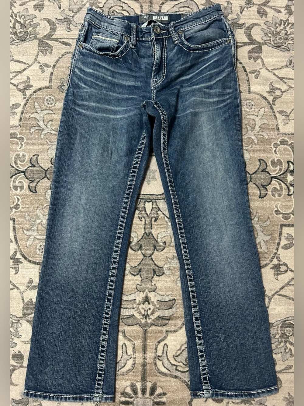 BKE Jake Bootleg Jeans Mens Size 28S (28x30) Thick Stitch Blue Denim The Buckle